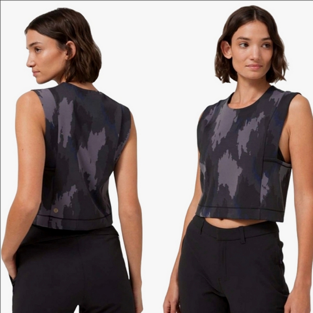 🆕 LULULEMON▪️ROBERT GELLER "TAKE THE MOMENT" GRAY & BLACK CAMO CROPPED TOP